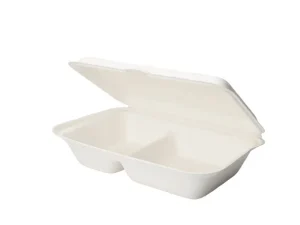 Rect. 2 div. Bagasse 23x16x4,5cm Blanco (4x50)